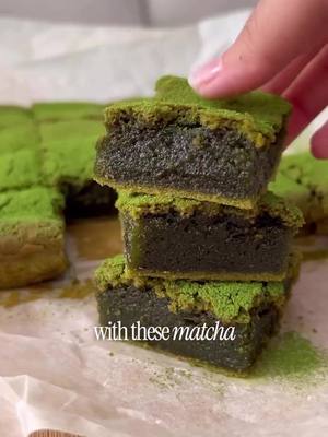 Resharing one of my most SAVED recipe on the blog… my EASY MOCHI BROWNIE recipe! 💚 Ingredients: 1.25 cup water 2 tbsp high quality matcha powder with additional for sifting on top 3.5 tbsp unsalted butter 2 tbsp vegetable oil or any kind of neutral oil 2.25 cup glutinous rice flour aka mochiko or sweet rice flour 0.5 tsp baking soda 0.5 tsp salt or a pinch 2 eggs large 1 tsp vanilla extract basically a splash or two 1.25 cup sugar Instructions: Preheat oven to 350°F/175°C Combine water, butter, oil, and matcha powder in a pot over medium heat. Make sure to whisk the matcha powder until there are no lumps and everything has melted together. Take it off the heat. In a large mixing bowl, combine all of the dry ingredients (2.25 cups of glutinous rice flour, 1.25 cups of sugar, a pinch of salt, and .5 tsp of baking soda). Pour the matcha liquid mixture into the dry ingredients. Stir to combine. Add the eggs, vanilla extract and mix until well combined. Make sure to combine evenly and that there are no lumps. Pour the mochi brownie batter into an oil sprayed or parchment lined pan. Remove any air bubbles by knocking the pan a few times on the counter. Bake in the oven for 45-50 minutes (or until toothpick comes out clean). Remove from the oven and let cool (10 minutes) before cutting into even squares. ✨ Follow for more easy recipes and food hacks! #mochibrownies #EasyRecipes #dessert #matcha #brownies