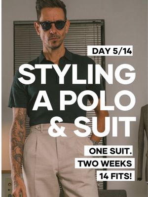 Today we’re all about casual date night elegance: The polo knit. It’s the perfect way to dress down your suit without losing an ounce of style. Sleek, minimal, and modern—this pairing proves you don’t need a tie to look sharp. Whether it’s worn solo or layered under your blazer, the polo shirt brings a fresh take to tailoring. Wear this for a date night, a brunch outfit or as the perfect summer night cocktail outfit Day 5 of the 14-Day Suit Challenge is all about versatility. One suit. Two weeks. Zero excuses.