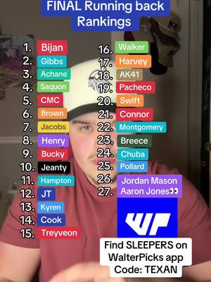 Final Fantasy Football Running Back Rankings…#fantasyfootball #fantasyfootballtips #fantasyfootballadvice #fantasyfootballdraft #nflfootball 