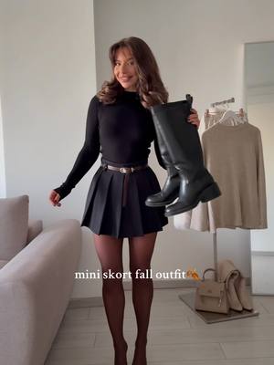 Mini skort fall outfit 🍂🖤 yes or no?  Comment for links!💌  #fallfashion #falloutfits #outfitinspo #fashiontiktok #fashioninspo 