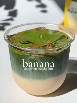 🍌🍵 banana cinnamon matcha latte — 2tsp matcha + 40ml (175F) water — banana milk ~150ml — cinnamon #homecafe #matcharecipes #matchalover #aestheticdrinks #matchalatte #matcha #bananamatcha 