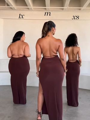 Same Dress On 3 Different Body Types 🤎 🔎 Elika Cowl Backless Maxi Dress #fashionnova #tiktokfashion #grwm