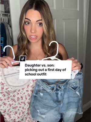 DAUGHTER VS. SON: PICKING OUT A FIRST DAY OF SCHOOL OUTFIT 🚌 #momlife #momcomedy #momcontent #parenting #MomsofTikTok 