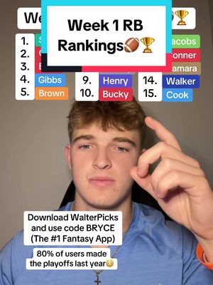 Week 1 RB Rankings🏈🏆 #fantasyfootball #fantasycontent #week1 #rbrankings #titanswalterpicks