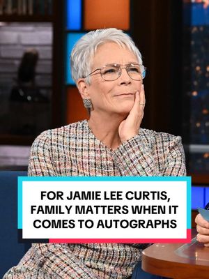 For @jamieleecurtis, family matters when it comes to getting autographs. #Colbert #JamieLeeCurtis #Urkel 