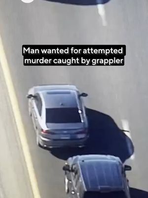 Police in Las Vegas arrested a fugitive wanted on an attempted murder warrant into custody with the help of the grappler. Vincent Farmer was accused of stealing his ex-girlfriend’s car after allegedly pushing her out of the vehicle.   As officers responded, police say they learned he also had a warrant for attempted murder. Aerial footage showed officers deploying the grappler while trying to take Farmer into custody.  #LasVegas #police #caughtoncamera #crime #truecrime