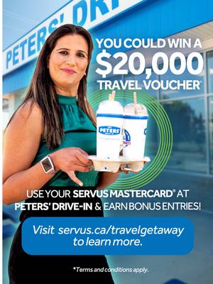 🥤 POV: You’re trying to pick your favourite Peters' Drive-In milkshake flavour… and failing miserably. 😅 Since 1962, Peters' has been an Alberta tradition - burgers, shakes, and memories for generations. And as a long-time Servus business member, they’re now part of the Servus Mastercard® Tap & Travel Getaway! Until October 31: 🍔Use your Servus Mastercard® at any Peters' Drive-In location to earn five extra entries for a chance to win a $20,000 vacation 🛒Spend $200/month on groceries and you’ll be entered to win one of three $250 statement credits. 💳Every tap counts as an entry towards your next dream getaway. Are you hungry for travel? Learn more: https://servus.ca/offers/tap-travel-getaway?utm_campaign=mc_tap_and_travel_2025&utm_medium=organic_social&utm_source=tiktok #TapAndTravel