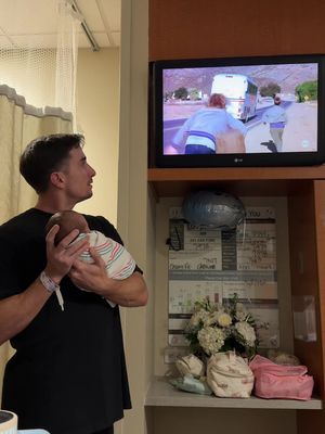 Our sons first movie. Had to culture him with quality comedy #parentingtips #baby 