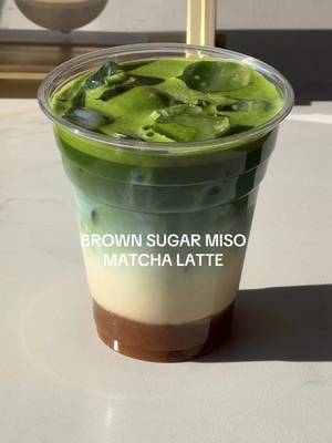 brown sugar miso matcha latte 🍲🍵 recipe:  〰️1/2tsp miso paste + 2tbsp brown sugar syrup + splash hot water 〰️ice 〰️1/2cup milk 〰️1.5tsp matcha + 40ml warm water #brownsugarmiso #homecafe #matcha #matcharecipe #matchalatte 