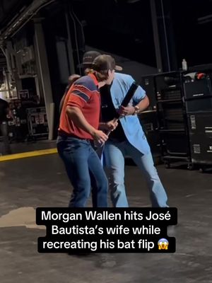 During Morgan Wallen’s walkout, he accidentally hit José Bautista’s wife with the bat‼️ Luckily, she confirmed she was all good at the end of the video 😅🙏 #bluejays #josebautista #toronto #morganwallen #MLB 🎥 neishabautista - IG 