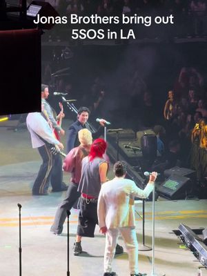 #JonasBrothers just brought out #5SOS as their second special guest of the night in LA! #5secondsofsummer #greetingsfromyourhometown 