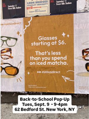 Come and see us for FREE coffee, FREE glasses and FREE charms to get you back-to-school ready! 📍@Bedford Studio NYC 62 Bedford St, NYC 🗓️ Tuesday, Sept 9 ⏰ 9am–4pm ✨ Charms from @Girls Crew 
