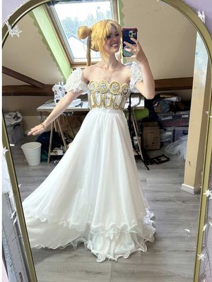 Making a sailor moon princess serenity inspired dress 🤩💖 hi so there are lots of versions of this dress from original fashion inspiration, manga, anime, crystal etc. and I took lots of little details from each to make a mix for this dress so it is not supposed to be an exact match to any one source so please be kind in your comments ❤️ #sailormoon #cosplay #princessserenity #sewing #DIY 