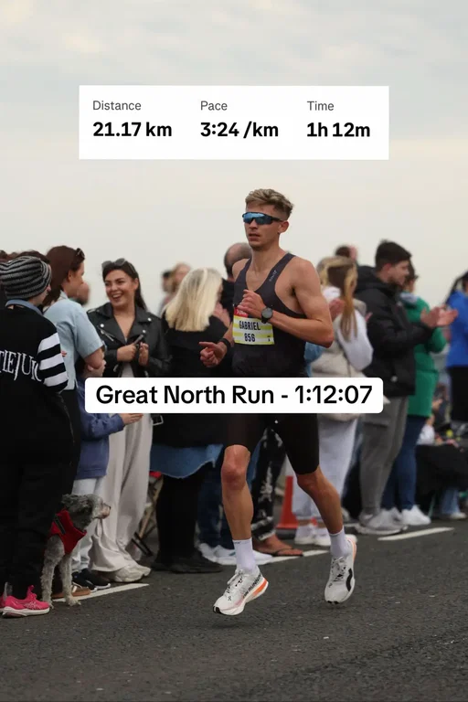 Great North Run - 1:12:07 Big up to all runners & supporters out there yesterday 👍🏻 It wasn’t the A goal for me with Berlin so close, but a much more motivating way to do your last big effort 😅 #runner #Running #halfmarathon #greatnorthrun 
