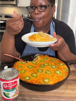 #CarnationPartner Give my cheesy chicken, broccoli & rice jalapeño casserole a try using @Carnation Milks NEW Kickin’ Jalapeño Flavored Evaporated Milk  featuring @Tini👩🏼‍🍳🔥 ! It’s So Good! Head to Walmart to get yours today! #cheesychickencasserole #carnationkickinjalapeno #EasyRecipe #homemade​ Ingredients 3 cups diced cooked chicken 3 cups shredded cheddar cheese 1 cup pepper jack cheese 2 (12 oz) cans Carnation Kickin’ Jalapeño Evaporated Milk 1 stick salted butter 3 tbsp all-purpose flour 1 large jalapeño, diced 2 large jalapeños, sliced (for garnish) 2 cups cooked rice 12 oz frozen broccoli florets (thawed slightly) 2 tsp favorite all-purpose spice blend ½ tsp black pepper Instructions Preheat oven to 375°F. Grease a 9x13-inch baking dish. Make the sauce: In a large skillet, melt butter over medium heat. Stir in flour and cook 1 minute to make a roux. Slowly whisk in the jalapeño flavored evaporated milk until smooth and thickened. Stir in diced jalapeño, spice blend, black pepper, and 2 cups cheddar + ½ cup pepper jack. Stir until melted into a creamy sauce. Combine casserole base: In a large bowl, mix chicken, cooked rice, broccoli, and sauce until well combined. Assemble: Spread 1/2 mixture evenly into the baking dish. Layer with cheeses Spread remaining mixture evenly Top with remaining cheeses. Garnish with sliced jalapeños. Bake: Bake uncovered 25–30 minutes, until hot and bubbly with golden cheese on top. Serve: Let cool 5 minutes before serving. Creamy, cheesy, with a little jalapeño kick! 