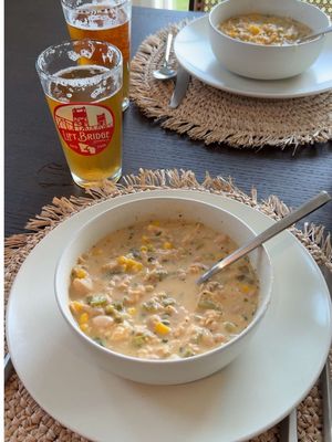 Skol 😈 White Chicken Chili ⬇️RECIPE⬇️ White Chicken Chili: 2 tbsp olive oil 1 yellow onion, diced 1 green pepper, diced 5 cloves garlic, minced 4 cups chicken broth 1 7oz can diced green chilies, mild 1 7oz can diced jalapeños  1 tbsp cumin 1 tbsp paprika 1 tbsp dried oregano 1/2 tsp cayenne pepper salt to taste black pepper to taste Chili flakes to taste (optional for more spice) 1 15oz can sweet corn 2 15 oz cans great northern beans 2 15oz cans chili beans, blended  1 rotisserie chicken, shredded 1 8oz brick cream cheese 2 cups Colby jack cheese, finely shredded  1 lime, juiced 2 tbsp fresh cilantro, chopped  Pour olive oil in a large pot over medium high heat. Add onion and green pepper, sauté for 5 minutes or until onions are translucent. Add garlic and saute another minute. Add chicken broth, green chilies, jalapeños, cumin, paprika, oregano, cayenne pepper, salt and pepper to taste. Bring to boil then reduce heat to medium low for 15 minutes. While waiting, drain beans. Put the chili beans into a blender or food processor along with 1/4 cup broth from soup mixture on the stove. Puree until smooth and pour into soup mixture. Add great northern beans, corn and cream cheese, stir well. Add in chicken, fresh lime juice, Colby jack cheese and cilantro. Let simmer for 10-15 minutes and serve! #Recipe #cooking #dinner #DinnerIdeas #husbandandwife 