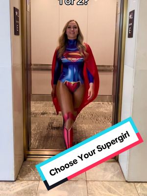 Supergirl CW cosplay or Supergirl New 52 cosplay? I know my favorite (the one that doesn’t require sewing socks onto my nylons while I’m wearing them 🥲) #supergirl #supergirlcosplay #cosplaygirl #dragoncon 