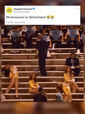 PA announcer vs. School band 😂😭 #cfb #college #football #collegefootball #band #funny #fyp #explore