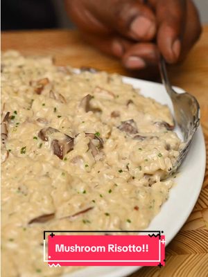 Mushroom Risotto Warm, creamy, and delicious. You have to try this. It’s a weeknight meal that gives total restaurant vibes — and the best part? It only takes about 30 minutes to make. Recipe Ingredients: 	•	1 cup arborio rice 	•	1 onion, finely diced 	•	1 cup mixed mushrooms (brown, oyster, portobello), cleaned & chopped 	•	3 tbsp butter (plus more for finishing) 	•	2 tbsp olive oil 	•	½ cup white wine 	•	3–4 cups mushroom stock (rehydrated dried shiitake + soaking liquid) 	•	½ cup grated Parmesan 	•	3 tbsp Boursin cheese (about half a small wheel) 	•	2 tbsp chives, chopped 	•	Salt & pepper Method: 	1.	Sauté mushrooms in olive oil, season, add butter, cook until golden, set aside. 	2.	In the same pan, sweat onions until soft. Add rice, toast for 1–2 minutes. 	3.	Deglaze with white wine, cook until absorbed. 	4.	Add warm mushroom stock a ladle at a time, stirring until rice is creamy and tender (about 18–20 minutes). 	5.	Stir in the sautéed mushrooms, butter, Parmesan, Boursin, and chives. Season to taste and serve hot. #EasyRecipes #torontochef #mushrooms #Rissotto 