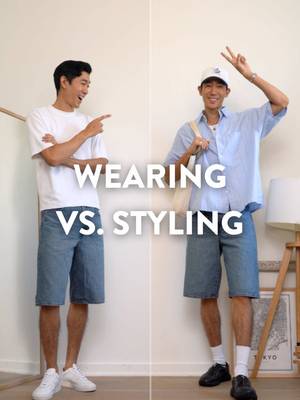 Wearing vs Styling: Jorts Styling ☀️ #mensfashion #mensstyle #sidebyside #mensoutfit #jorts 