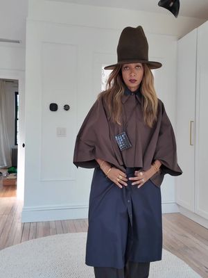 Which one for @COS A/W 25 show #nyfw #cos hat is @esenshel @Pandora jewelry 