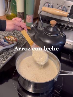 Recipe ⬇️ 1 cup of rice 1 stick cinnamon  Splash vanilla extract  3 cups water  1 cup condensed milk 1 cup evaporated milk 1/4 cup milk 1/4 cup rum(optional) 4-6 tbsp brown sugar  Combine rice, cinnamon stick and vanilla extract. Bring to a boil, reduce heat to medium-low.Simmer until most of the liquid is absorbed. Add condensed milk, evaporated milk and milk. Simmer for 5 minutes. #latinacontentcreator #arrozconleche #recetas #recetasfaciles #comida 
