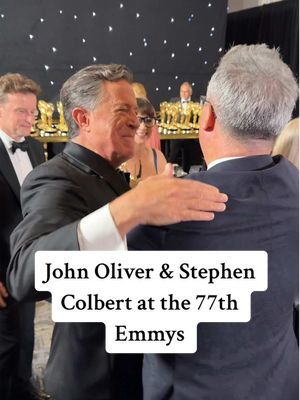 John Oliver and Stephen Colbert share sweet moment backstage after their #Emmys win. 💛  #77themmys #televisionacademy 