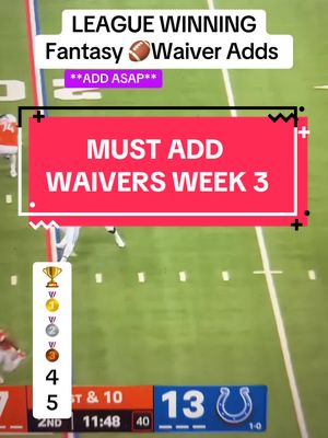 ADD THESE PLAYERS ASAP! 🚀 #fantasyfootballwaiverwire #fantasyfootballweek3 #fantasyfootballrankings 