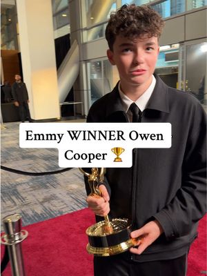 Owen Cooper’s Emmy has a new home - a historic win at the #77themmys! 🌟 #Emmys #televisionacademy #owencooper #adolescence 