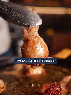 Gyoza Stuffed Chicken Wings 🐓🥟  Not sure who the original creator of this was but I saw @Lennard make these and I had to try them! 🥬🐖 Gyoza filling: 🔸	1 cup cabbage (cooked and minced) 🔸 1/2 lb ground pork 🔸 4-5 green onions (chopped) 🔸 2 Tbsp soy sauce 🔸 1 Tbsp sesame oil 🔸 1-2 cloves garlic (grated) 🔸 1 Tbsp cornstarch 🔸 Cracked Black Pepper  #gyoza #fyp 
