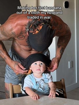 She seemed to know how special this was 🪖 Nate traded his name patch for this face cloth with an afghan national army soldier back when he was serving. He kept it all these years and I thought it was such a sweet moment to see him cut a part of his past and share it with our daughter. #military #veteran #daddysgirl #babygirl #wholesome   