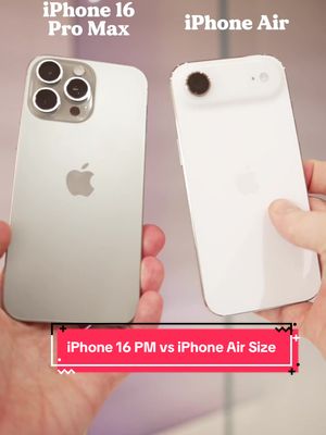 iPhone air vs iPhone 16 Pro Max size comparison! 🤯 Crazy how slim and light this is compared to the 16 pro Max from last year 😮‍💨 #iphoneair #iphone16pro #iphone17promax #iphone #iphone17