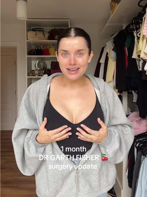 happy 1 month!!! 🍒 UPDATE 🩷 @Dr. Garth Fisher i couldn’t be happier 🥹👏🏼 #fyp #foryou #surgery #garthfisher #augmentation 