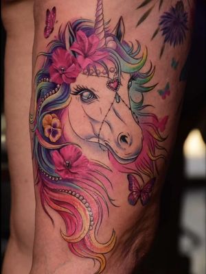 ✨ “Fantasy can be tattooed… are you ready?” #TattooArt #UnicornTattoo #ColorTattoo #MagicTattoo #FantasyInk 