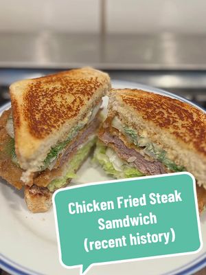 Chicken Fried Steak Sandwich (recent history) on Sandwiches of History⁣  One more orbit around the sun has transpired for yours truly and, as is tradition for my birthday here on Sandwiches of History, I’m making a sandwich just because I want to. For the past 4 years I’ve made The Tomato (twice), The Bologna, and The Collard Melt, all of which are fantastic sandwiches from the cookbook, Turkey and The Wolf: Flavor Trippin’ In New Orleans. Well, this year I am ending that run because I’m doing a Chicken Fried Steak Sandwich…from Chef Mason Hereford…of Turkey and The Wolf. This was published in Garden & Gun Magazine thought, and not in Turkey and The Wolf: Flavor Trippin’ In New Orleans. I know it may be tempting but do not do a shot every time I say “now” or “alright.” You’ll be a goner before the vids done. Lol Oh, if you’re tempted to comment on my blood pressure or cholesterol, rest assured that I just had my annual physical and everything is a-ok.  #fyp #sandwichesofhistory 