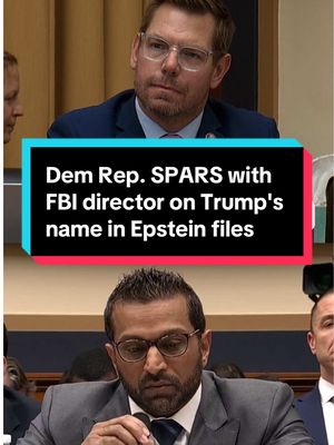 During a House committee hearing, Rep. Eric Swalwell (D-CA) and FBI director Kash Patel spar over the existence of President Trump's name in the Epstein files and whether or not Patel disclosed that to Attorney General Pam Bondi. #news #Trump #FBI 