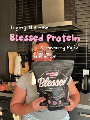 Taste test time!!! But lets make it ASMR version. Try the new Blessed Protein in Strawberry Mylk flavor with me 🍓🍰 overall rating 10/10— its soooo good!  @ehplabs  @blessedprotein @Costco Wholesale  #blessedprotein #ugc  #blessedproteincostco #fyp #contentcreator
