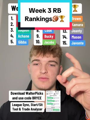 Week 3 RB Rankings🏈🏆 #fantasyfootball #fantasycontent #fantasyrbs #rbrankings #titanswalterpicks