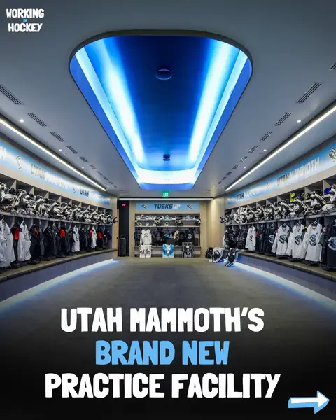 In just 13 months, the @Utah Mammoth built their state-of-the-art 146,000 square foot practice and training facility 👀 2 NHL-sized rinks, an 8,000 square foot gym, automated skate sharpeners & profilers, every recovery option imaginable, and maybe most interestingly; the team dressing room was designed to replicate their dressing room at the Delta Center, in order to make practice routines feel more similar to game day routines. It’s safe to say Ryan & Ashley Smith, owners of the Mammoth, are all-in on hockey in Utah! Looks like it’d be a pretty cool spot to work ✅ (📸: Utah Mammoth)