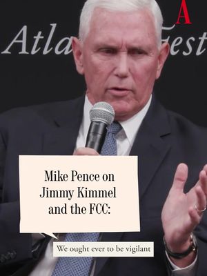 Mike Pence tells Tim Alberta at The Atlantic Festival that he respects ABC’s right to suspend Jimmy Kimmel, but “I would have preferred that the chairman of the FCC had not weighed in.” Watch more at the link in our bio. #TAF25