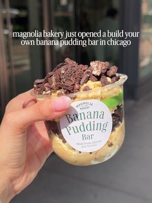 Chicago is now home to one of three @Magnolia Bakery Banana Pudding Bars in the world At select bakeries, enjoy a create-your-own experience of the world famous banana pudding with toppings layered throughout. My favorite was the cookies and cream - the classic banana pudding layered with Oreos and mini chocolate chips 🤤 If you’re obsessed with banana pudding as much as I am you need to try this.  Tag a friend who needs to check this out and follow for more 🫶🏻