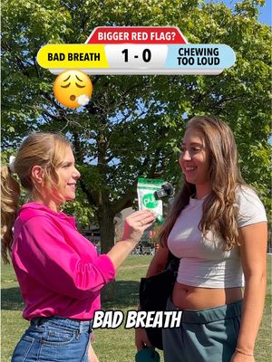 We hit the campus grounds to ask students: What’s a Bigger Red Flag? Bad Breath or Chewing Gum too loud? Watch till the end for the results! 👀   Chew Better Gum. Chew PUR.   #PURGum #BadBreath #fyp #foryoupage 