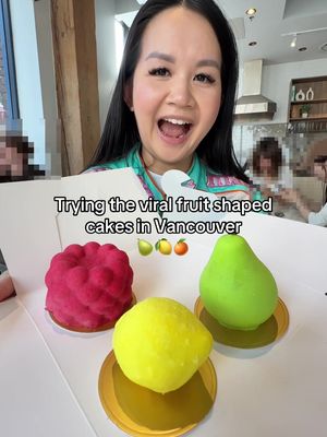 Trying the viral fruit shaped cakes in Vancouver! 🍊🍐🍋 The lemon one is really sour while the raspberry and pear were more subtle. They are on the pricey side (we paid $34.91 for three). I do think it’s worth a try!  📍 Wren Cafe - 280 Nelson Street, Vancouver #vancouver #viralfood #vancouverfood 