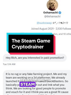 Steam game 'Block Blasters' turned out to be a cryptodrainer after a game patch shipped August 30th, and it took a cancer patient getting their $32k crypto wallet drained for Valve to even notice it... #steamgames #cryptocurrency #osint