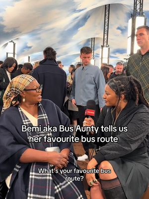 After starring in the Burberry campaign, @Bemi Orojuogun (also known as Bus Aunty) received an invite to the show! She shares her favourite bus route with @Lea Lea Lea #fashiontiktok #londonfashionweek #burberry 