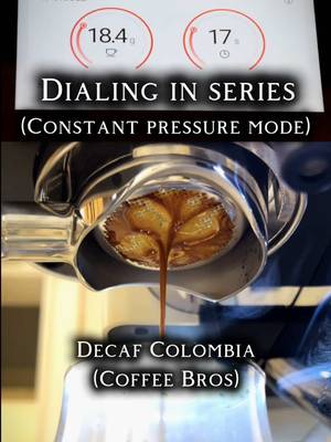Dialing in espresso series! For a balanced and super tasty shot ☕️ If your coffee tastes imbalanced, too acidic, too bitter, I am showing you some basic steps to get it improved and tastier! Simply try a 1:2 ratio (double the amount of your grounds as liquid espresso; 18 g in, 36 g out, in my example; in around 25-30 seconds). Start with this simple recipe and you will taste some improvement. Just adjust your grind size according. Too fast extraction? Grind finer. Too slow? Grind coarser. Sometimes you will be right on the first try, some other times you might need 3 or more tries to dial your beans in! This recipe works better for dark and medium roasts. For light roasts, increase the ratio to 1:2.3 or higher, with a longer extraction time of 35-40s. High quality coffee will also help with a tasty espresso. You can dial in grocery store or stale one, but it will still be bitter. So buy some specialty coffee beans and you will taste what a real coffee is, not the burnt thing they sell at some stores/shops 😵‍💫 I am using La Seine X from @maxims_espresso_official, which has 6 extractions modes and it is perfect to replicate and create a wide range of pressure profiles for espresso extraction. Using its “Constant mode”, I am showing you how to calibrate coffee in a similar way as super budget friendly machines work: with a constant pressure during the entire extraction time! We got so much into decaf at home since my wife got pregnant, and now is our go-to! I am using the delicious EA decaf Colombia from @Coffee Bros.; the 2 lb bag actually that is more affordable! I particularly love their balanced (when dialed in 😉) acidity with sweetness touch! 🤤 Although my wife drinks it in a mocha, so not many delicate coffee notes there anymore 😂 And, no better way and experience of dialing in a coffee or just enjoying it than with the Propel espresso glass from @kruveinc that enhances the aroma, and with its internal fins, helps to homogenize the layered espresso before every sip by simple swirling it! Trust me, it is another level👌🏼 #coffee #espresso #cafe #barista #maximsespresso
