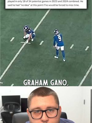 Going through the Graham Gano injury timeline that dates back to 2023. 38 years old. $5.6 million cap hit and has missed 16 of his last 34 games. #giants #nygiants 