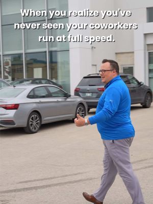 St. James Volkswagen wanted to give this trend a try and it didn’t disappoint! 😂 In all honestly, nothing gets our team moving faster than making sure our customers are taken care of! 🏃🏼💨 #runningchallenge #coworker #cardealerships #carsalesperson #winnipeglocal       