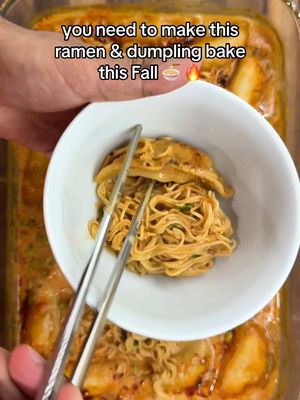 The coziest fall dinner hack 👀 who’s trying this ramen & dumpling bake first? 🍜🥟 #kroger #ramenhack #ramenbake #dumplings #fallrecipe @shanilcooks // dairy free eats 
