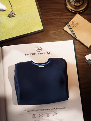 The Cradle crewneck is back with an all-new textured knit for a sweater-like look and feel. Perfect for on or off the golf course. #PeterMillar #MensFashion #MensStyle #GolfOutfit #Crewneck 
